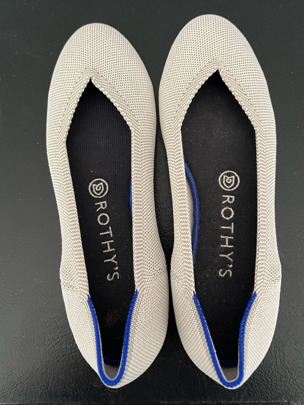 Rothy's Beige Knit Flats with Blue Accent